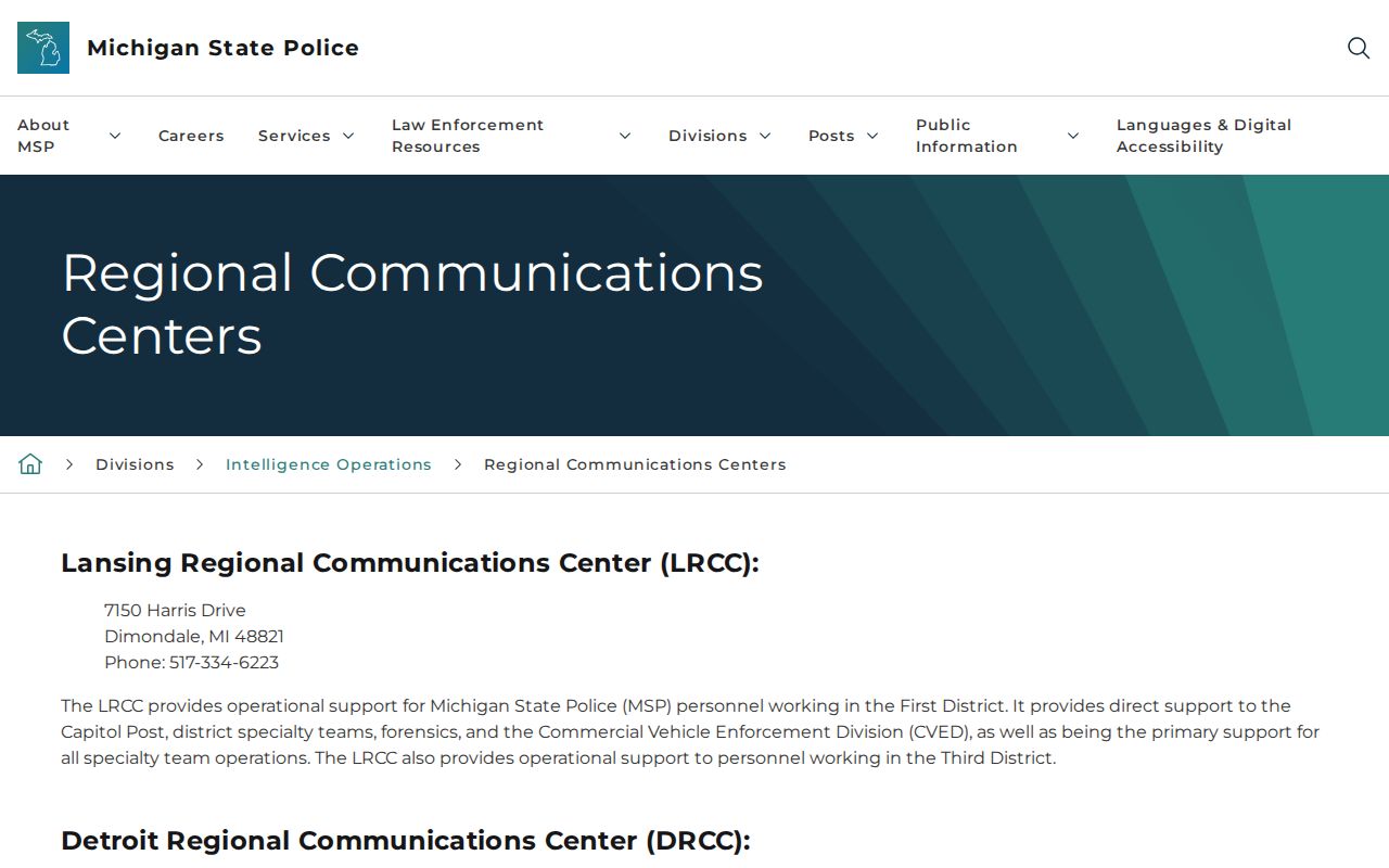 Michigan State Police communication center holding Menominee County arrest warrant records