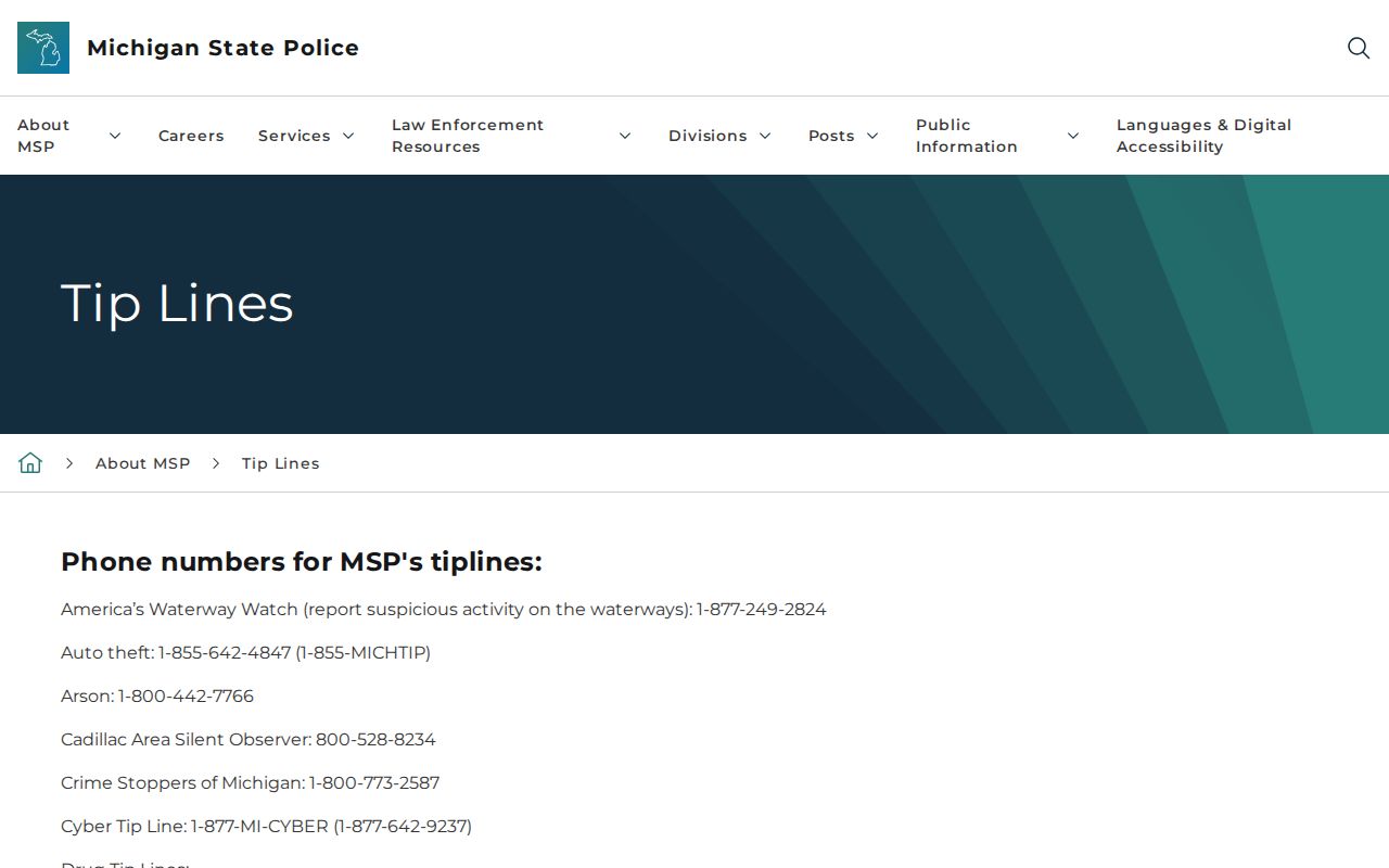 Michigan statewide most wanted tip program page used for Menominee County most wanted research