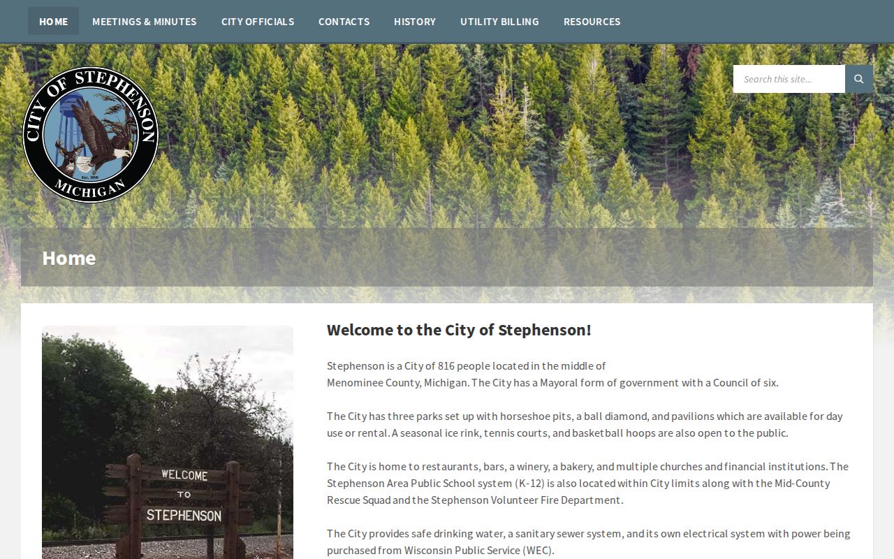 City of Stephenson City Hall page used for Stephenson warrant records research
